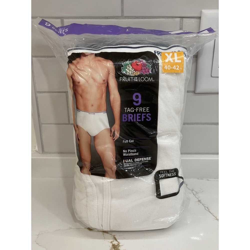 Fruit Of The Loom Briefs Men's XL White Tag-Free Underwear 9 Pack Full Cut New‎